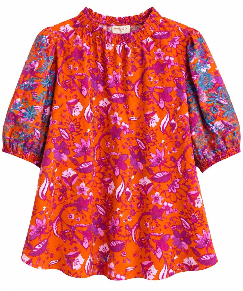 Hailey & Co Plus Size Orange Floral Embroidered Blouse – 1X